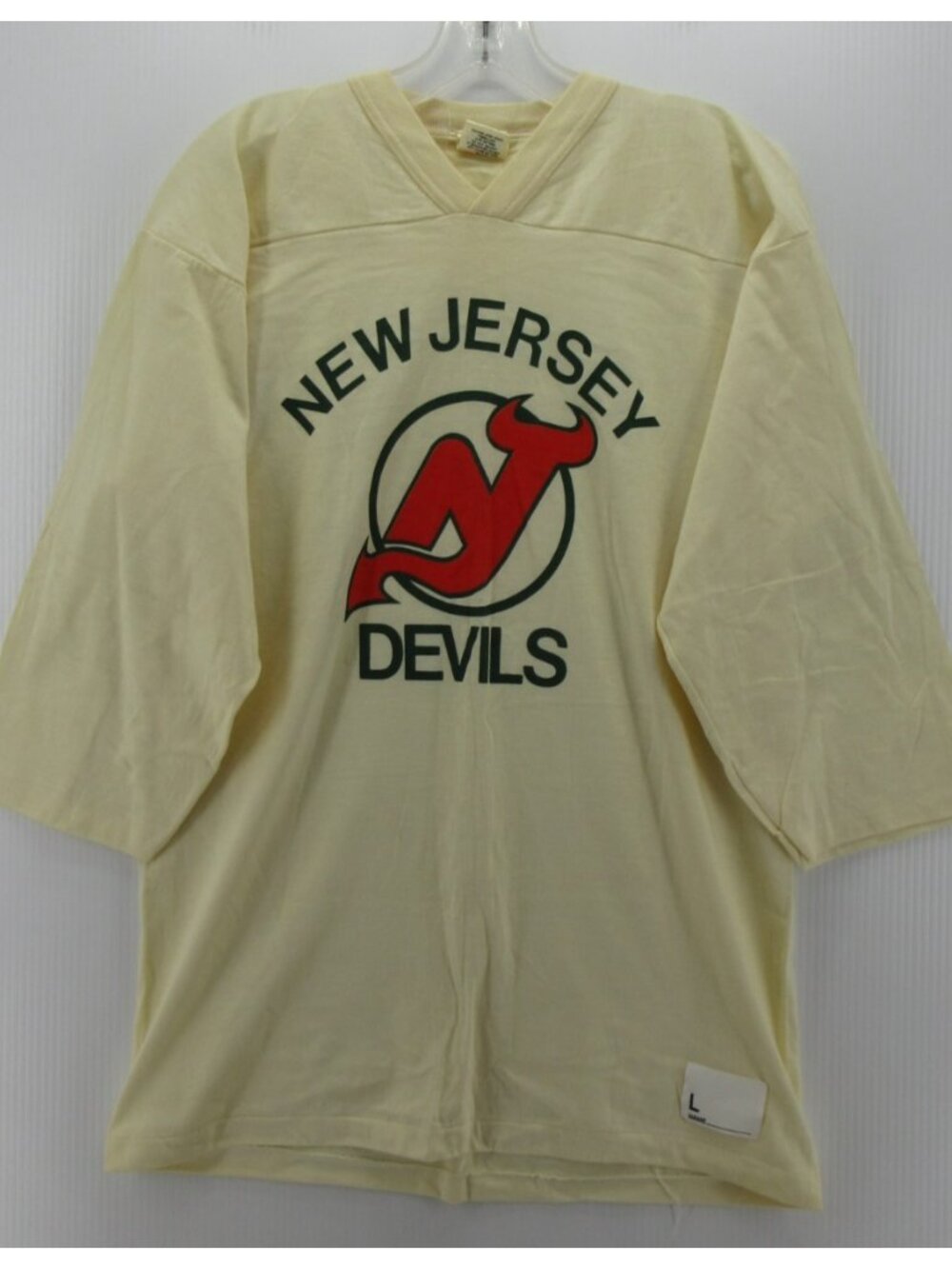 VTG New Jersey Devils Shirt Large Cream Hockey Jersey Signal 80s 90s *